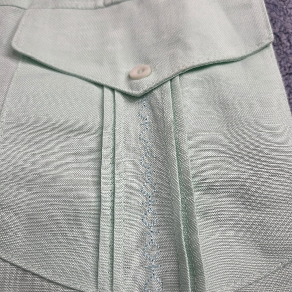 Cubavera Shirt Mens XL Green White Guayabera Embroidered Button Up Short Sleeven - Picture 5 of 17